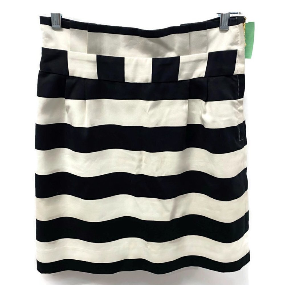 Kate Spade Black & White Silk-Blend Stripe Skirt